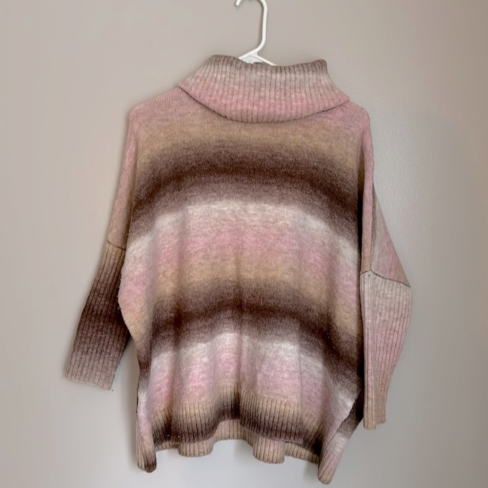 LOFT Ombre Striped Turtleneck Sweater in Pink, Brown and Cream